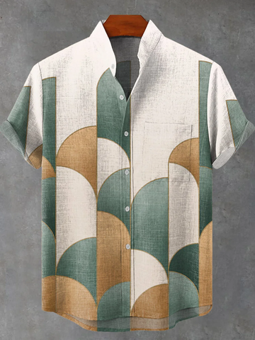 Men's Abstract Geometric Pattern Art Print Casual 100% Cotton Shirt