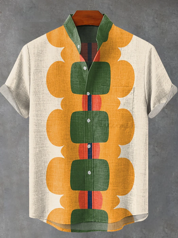 Vintage Art Print Casual 100% Cotton Shirt