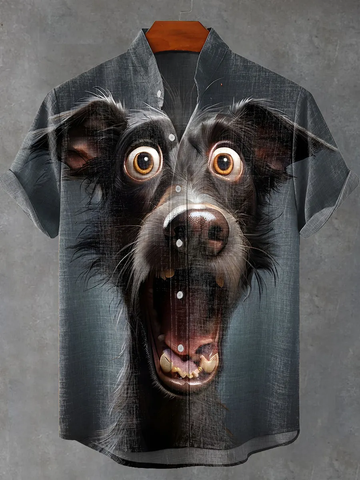 Fun Dog Art Print Casual 100% Cotton Shirt