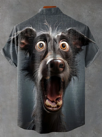 Fun Dog Art Print Casual 100% Cotton Shirt