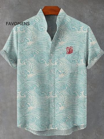 Japanese Ukiyo-e Waves Art Print Casual 100% Cotton Shirt