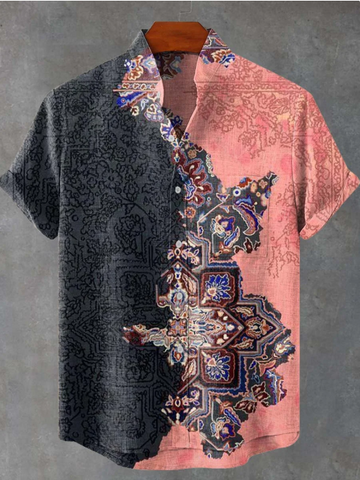 Splicing Ethnic Art Totem Art Pattern Casual 100% Cotton Shirt