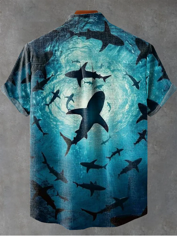 Vintage Schools of Deep-sea Fish Print Casual 100% Cotton Shirt