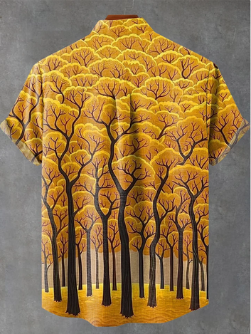 Vintage Abstract Tree Art Print Casual 100% Cotton Shirt