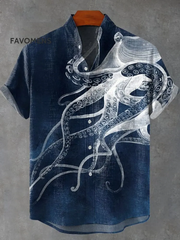 Deep Sea Octopus Art Print Casual 100% Cotton Shirt