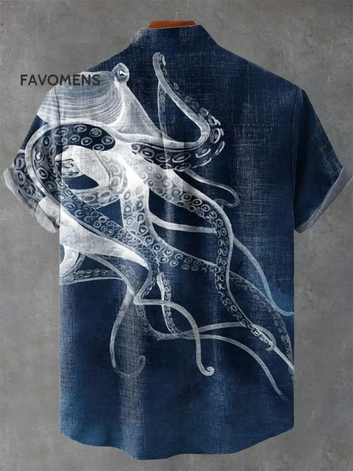 Deep Sea Octopus Art Print Casual 100% Cotton Shirt
